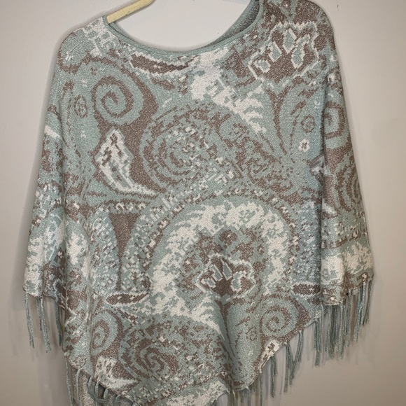 Chico Shaw Sweater Blue Gray Fringe‎ Size Small/Med - Picture 6 of 8